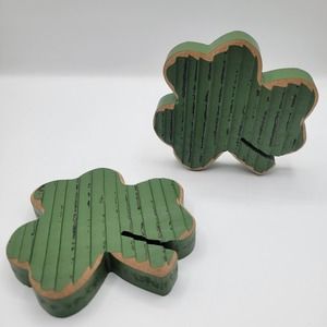 2pc St. Patrick's Day Wood 3 Leaf Clovers Green Decorations